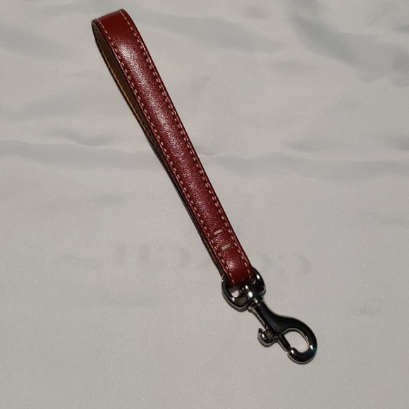 Red/Tan Small Coach Wristlet Strap w/ White Stitch - Picture 2 of 3
